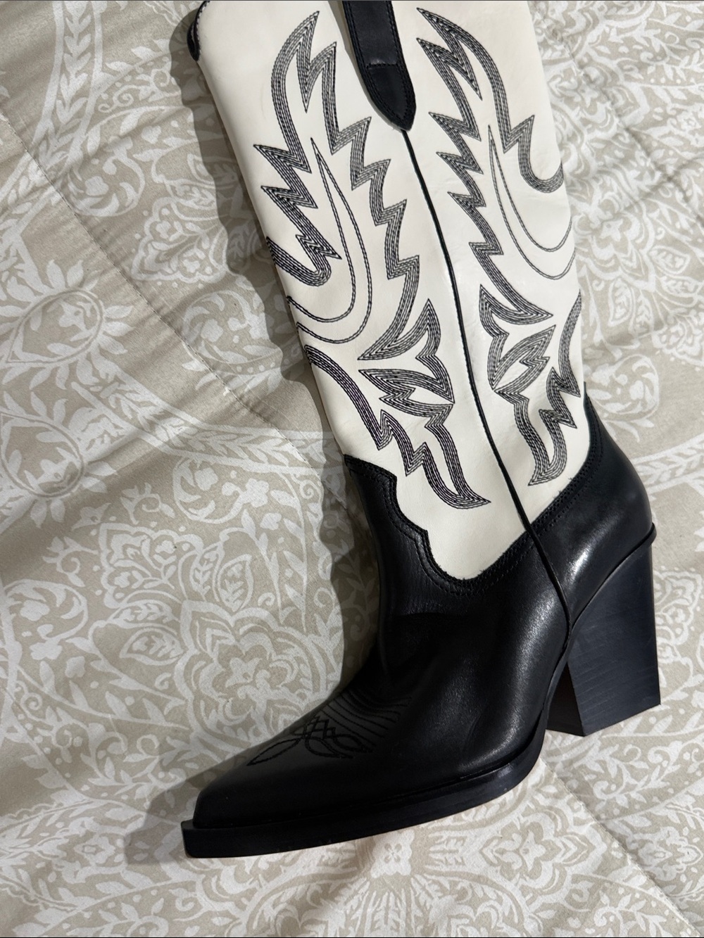 Dolce Vita Black and White Western Lace-Up Block Heel Boots